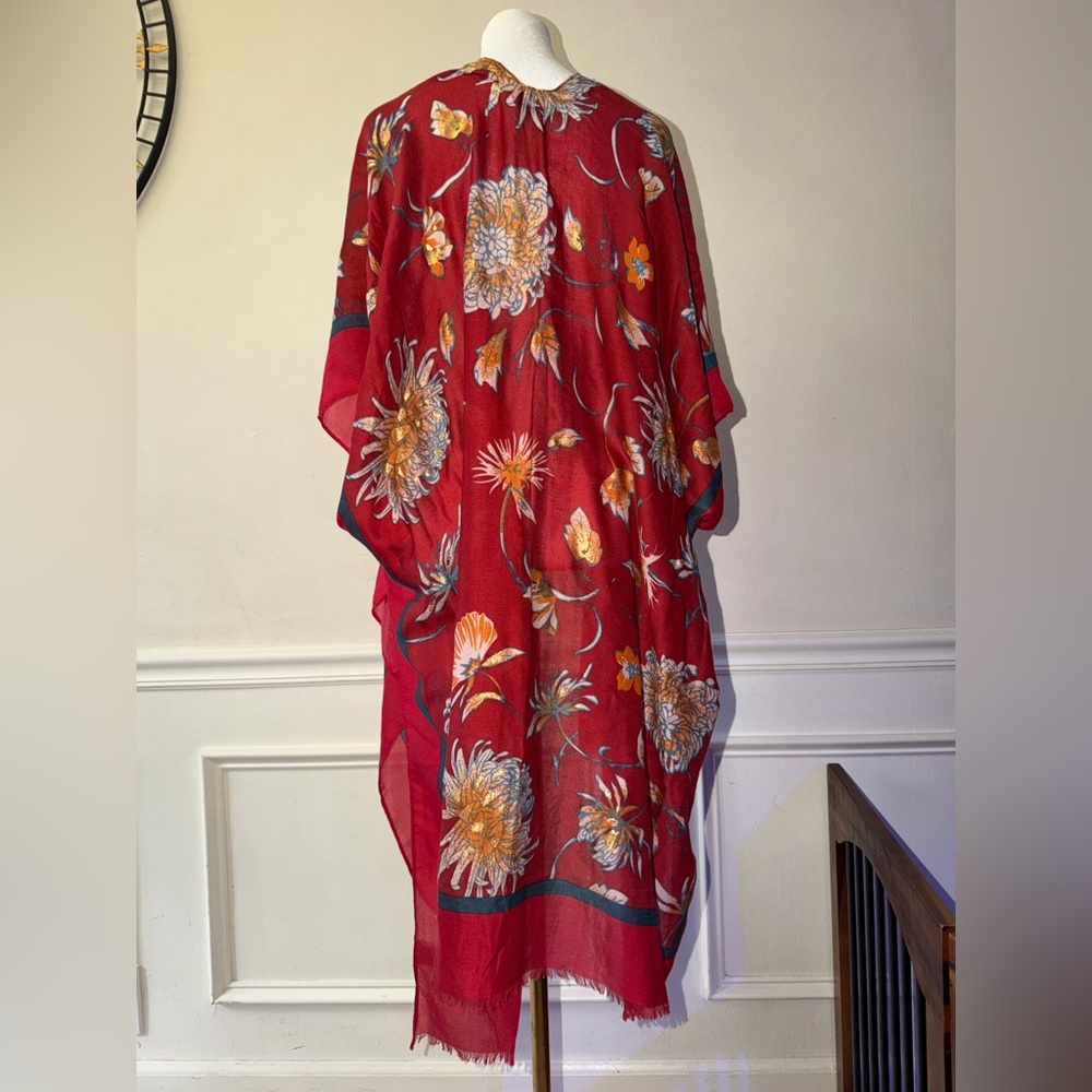 Woven ❤️ kimono cover up scarf top floral copper tones one size - Picture 4 of 7